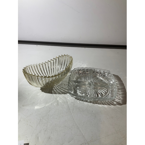 13 - Cut glass sectioned dish & other bowl