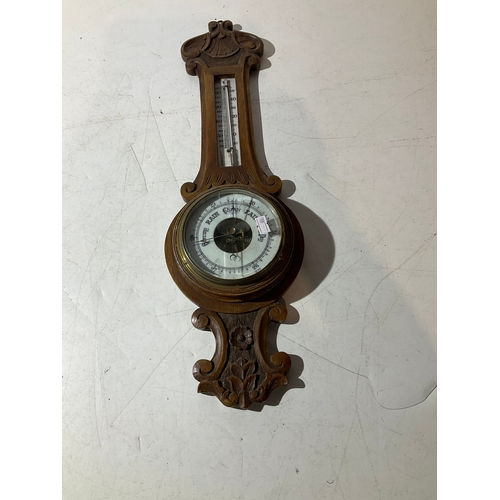 14 - Victorian carved oak barometer