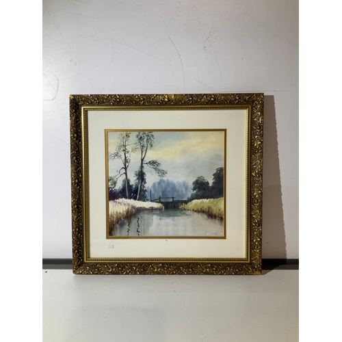 160 - Ornate gold coloured Frame and  glazed signed water colour