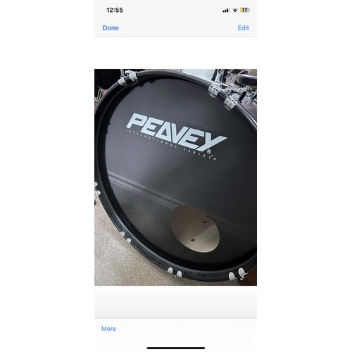 212A - Peavey drum kit with Stagg 14” cymbal, peavey symbol, Hi-Hat, snare drum, bass drum, floor Tom