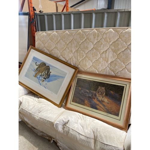 495 - Large framed tiger prints - one signed Anthony Gibbs 77/475 (110x80cm) & another signed Anthony Gibb... 