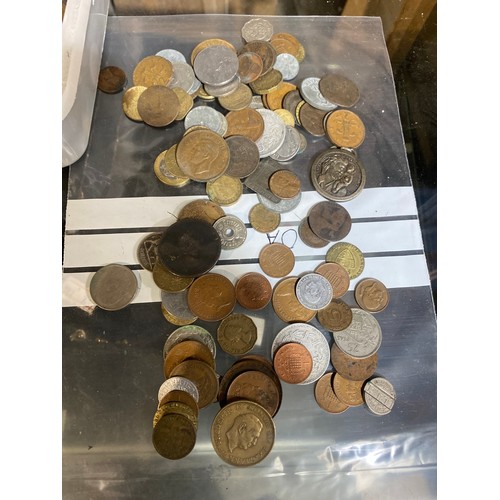 156A - Tub of mixed coinage silver noted inc foreign coins, copper coinage, brass 3p piece & much more