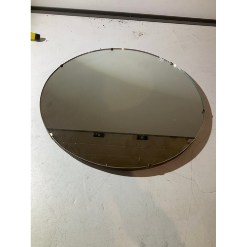 203 - Circular wooden back vintage mirror on chain