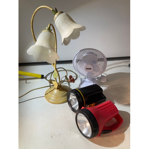 208 - Battery lanterns, small fan & decorative lamp