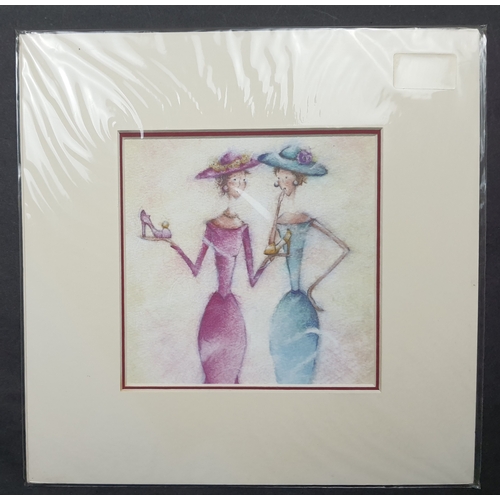 113A - 4 x  pastel-coloured prints of “Ladies who Lunch” in double mounts. Sealed. Size: 28 cm x 28 cm.