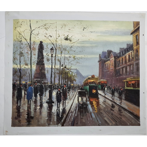 116A - 2 large acrylics on canvas of late 19th century street scenes. Size: 59 cm x 68 cm