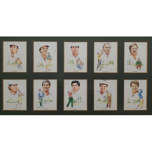 104A - Framed and glazed “American Golfers” a series of 20 cigarette card style prints. Published by Imperi... 