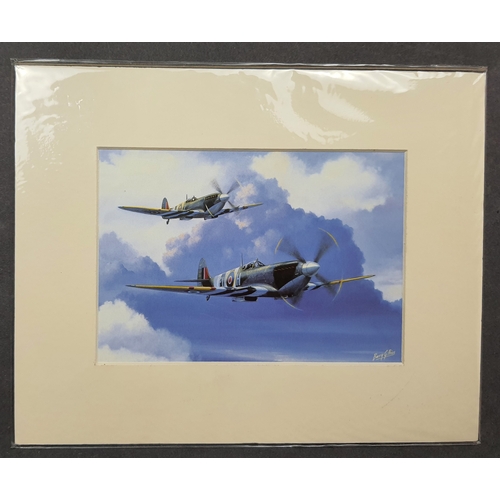 122A - 4 colour WWII planes prints by Barry G Price in mounts. Individually sealed. Size: 25. 5 cm x 20.5 c... 