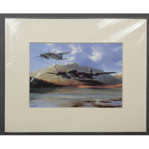 122A - 4 colour WWII planes prints by Barry G Price in mounts. Individually sealed. Size: 25. 5 cm x 20.5 c... 