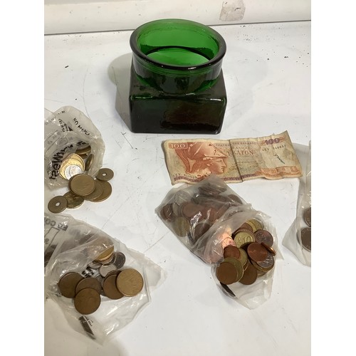 75 - Glass jar of mainly foreign coins & notes