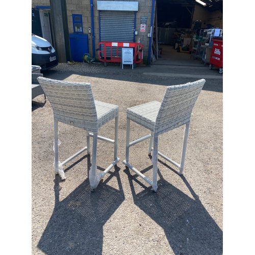 466 - Pair of rattan high bar stool chairs