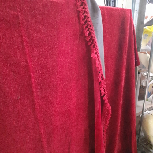 4 - 2 large vintage chenille throws. One roughly single bed size, the other more square. Red velvet bord... 