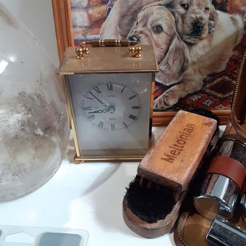 8 - Quantity of mixed, modern and vintage items. Including brass carriage clock, vintage grooming 
 set ... 