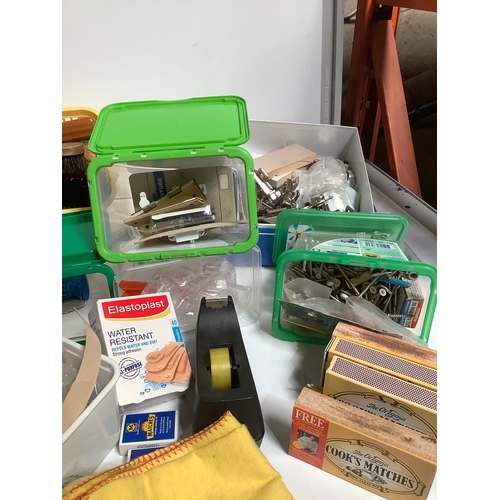 332 - Joblot box full of Feather duster ultimate easy leather care kit lots of screws, shoe polishing brus... 