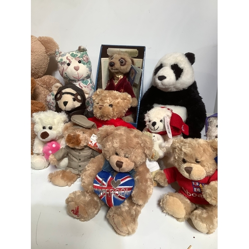 396 - Box full of some lovely cuddly toys includes a Liverpool bear