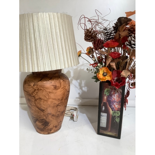 469 - Lovely large lamp and decorative wooden vase with Flowers