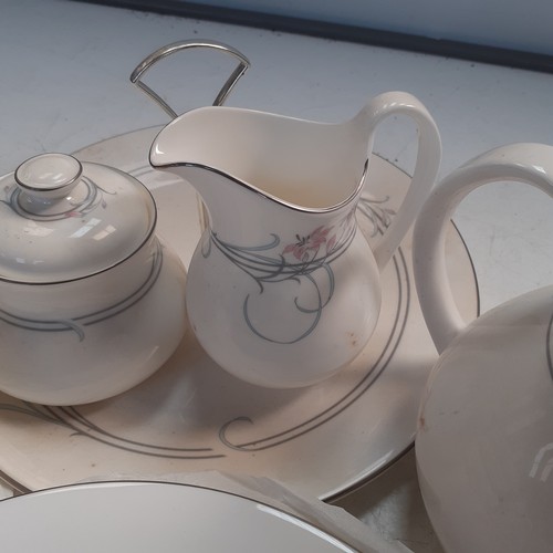 495 - Large Royal Doulton Allegro tea set. Teapot, milk jug, sugar bowl, plates, cups, saucers, cake, stan... 