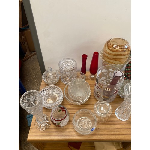 266 - Collection of crystal ware vases, ginger  jars, trinket boxes etc