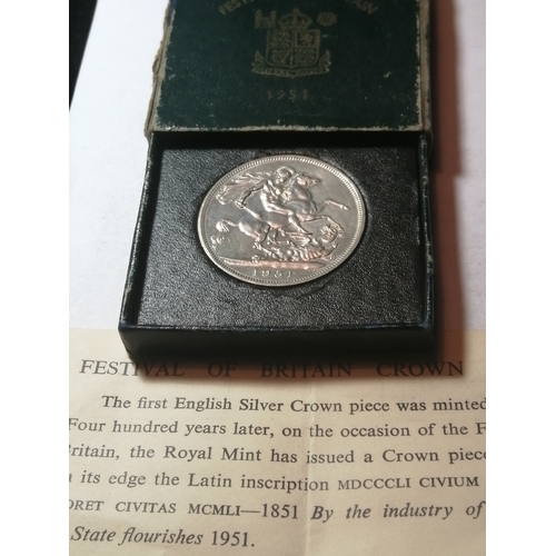 26A - 1951 proof crown in green presentation box with original paperwork