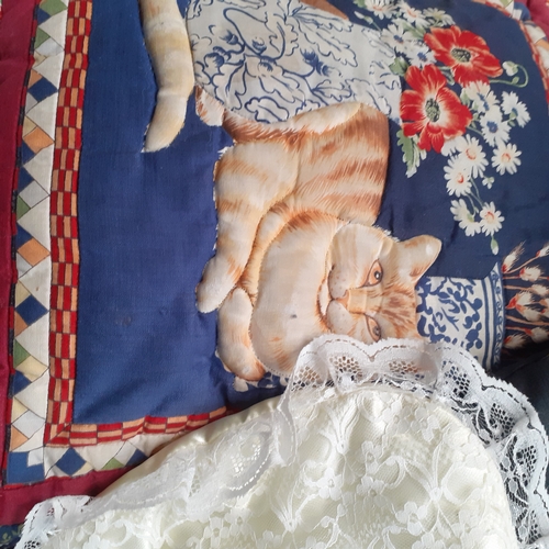 7 - Large lot of ladies items. Include a floral lamp, cushions, travel bag, handbags, silk scarves and m... 