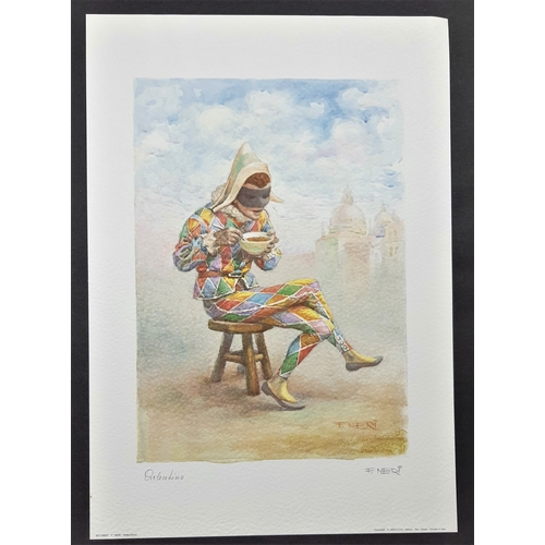 308A - 3 colour prints of clowns/Pierrot. Size: 35 cm x 50 cm