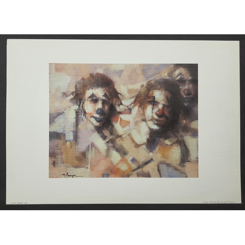 308A - 3 colour prints of clowns/Pierrot. Size: 35 cm x 50 cm