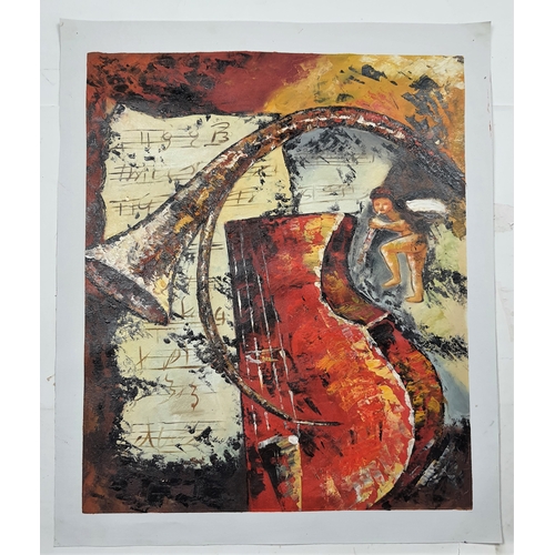 306A - Large abstract acrlic/oil on canvas. Music themed. Size: 59 cm x 70 cm