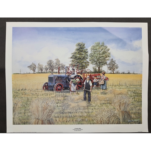 303A - 3 colour prints of tractors with binders by Ray Hutchins. “The Picnic” M-H Tractor and Binder, “ Loa... 