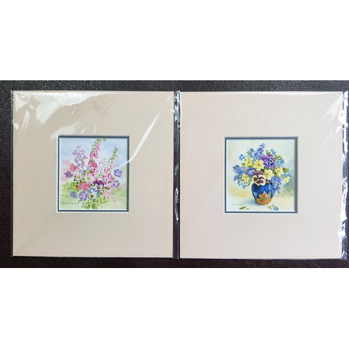 341A - 5 colour flower prints in double mounts. Clematis “Jackmani”, Mermaid Rose, Fuschia, Summer Flowers,... 