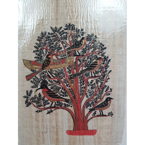 342A - 2 prints of birds in trees on papyrus. One with gold highlightsIndividually sealed. Size: 30.5 cm x ... 