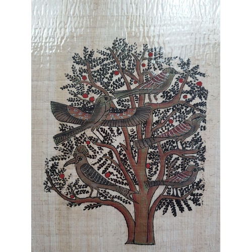 342A - 2 prints of birds in trees on papyrus. One with gold highlightsIndividually sealed. Size: 30.5 cm x ... 