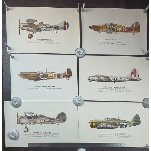 360A - Set of 6 prints of planes. Hawker Hurricane MK1, Boeing B17G Flying Fortress, Republic P470 Thunderb... 