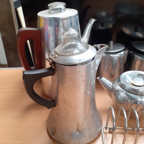 14 - Quantity of kitchen related stainless steel items. Vintage and modern. Includes make such as Swan an... 