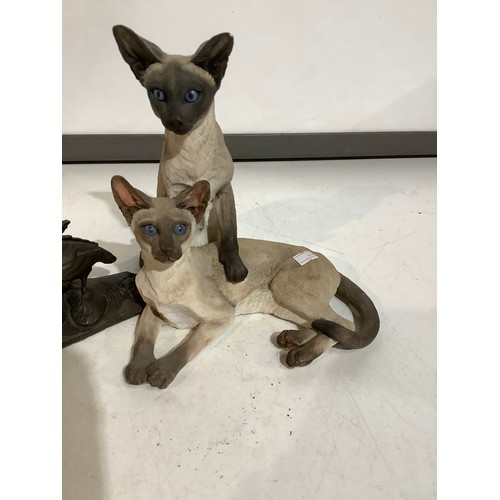 58 - Pair of grouses & pair of Siamese cats figures