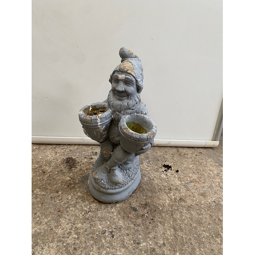 453 - Concrete stone gnome carrying 2x buckets