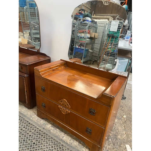 460 - Pair of retro brown dressing tables with mirrors - ideal shabby chic