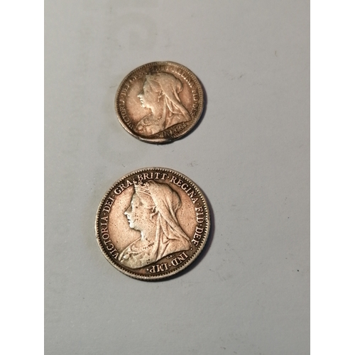 32A - 1899 threepence and 1900 sixpence Both coins about very fine condition