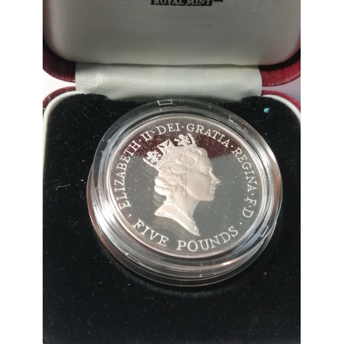 34A - 1996 silver proof 5 pounds coin in red presentation box