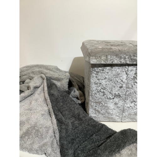 347 - Two teddy bear fluffy double duvets and pillowcases all in a grey crushed velvet box