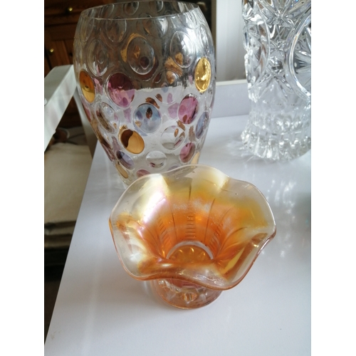 41A - Selection of glassware including Carnival glass posy bowl and vases