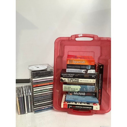 384 - Box of books and cds to include the new Oxford book of English verse, The SAS survival Hand book, th... 