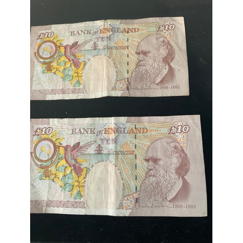 79 - 2x old £10 paper notes