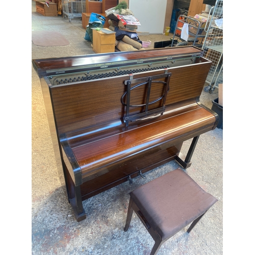 378 - Holder Brothers piano and stool - very heavy - please call before bidding if you require a delivery ... 