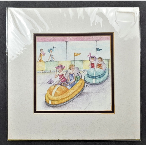 124A - 5 x pastel-coloured prints in double mounts. Sealed. Size: 28 cm x 28 cm.