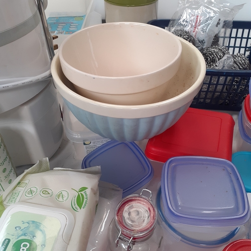 29 - Large lot of kitchen items , including a Juicing Jack juicer, lots of lidded storage containers in v... 