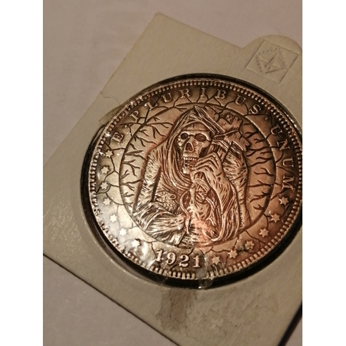 26A - USA 1921 silver dollar with Grim Reaper design on obverse