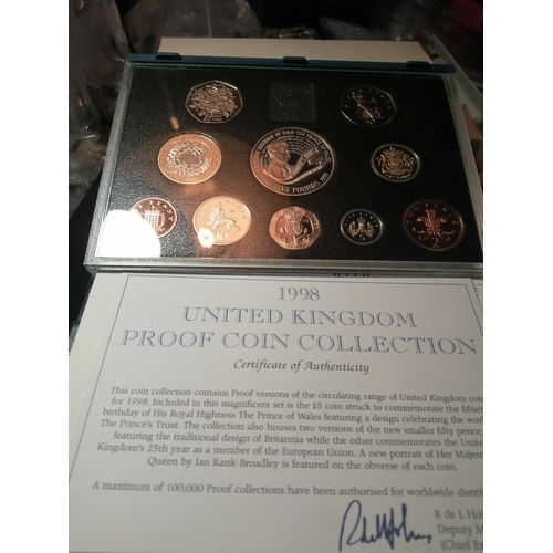 32A - 1998 proof set 5 pounds to 1p (10 coins) in blue presentation case