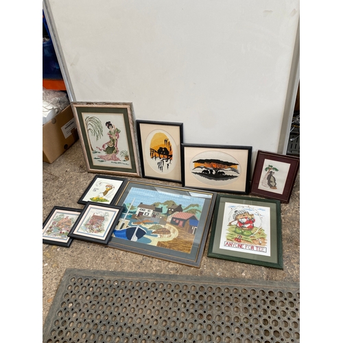 536 - Quantity of hand stitched framed tapestry samplers inc jungle book & Donald Duck