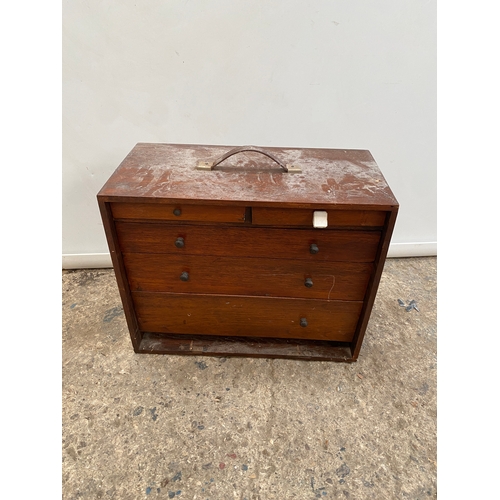 537 - Vintage 2 over 3 carpenters tool box with contents of tools