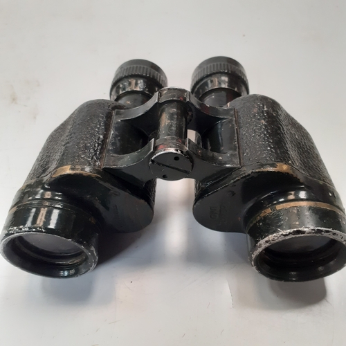 40 - Pair of wartime binoculars, No2 Mk2. Green colour with signs of use and fairly heavy wear. Some scra... 